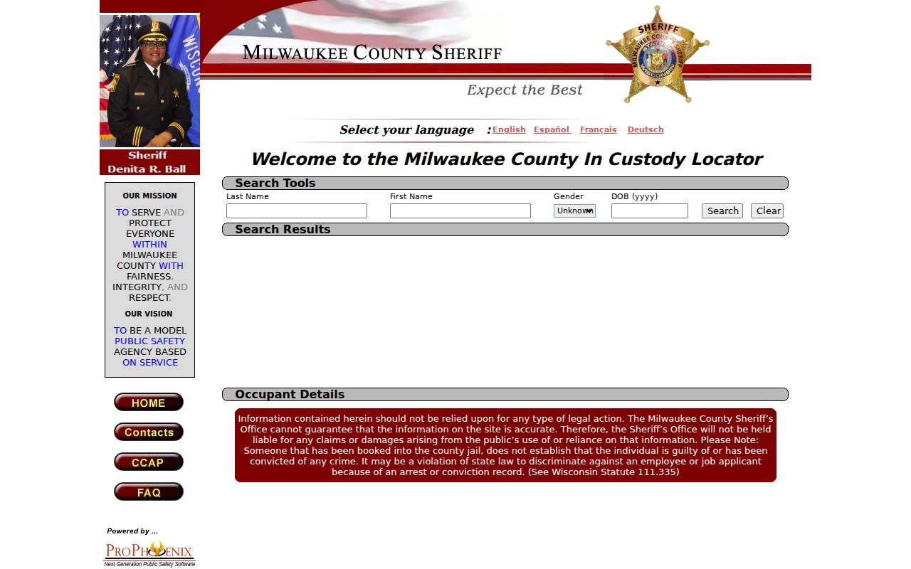 Milwaukee County arrest history current occupant search screen