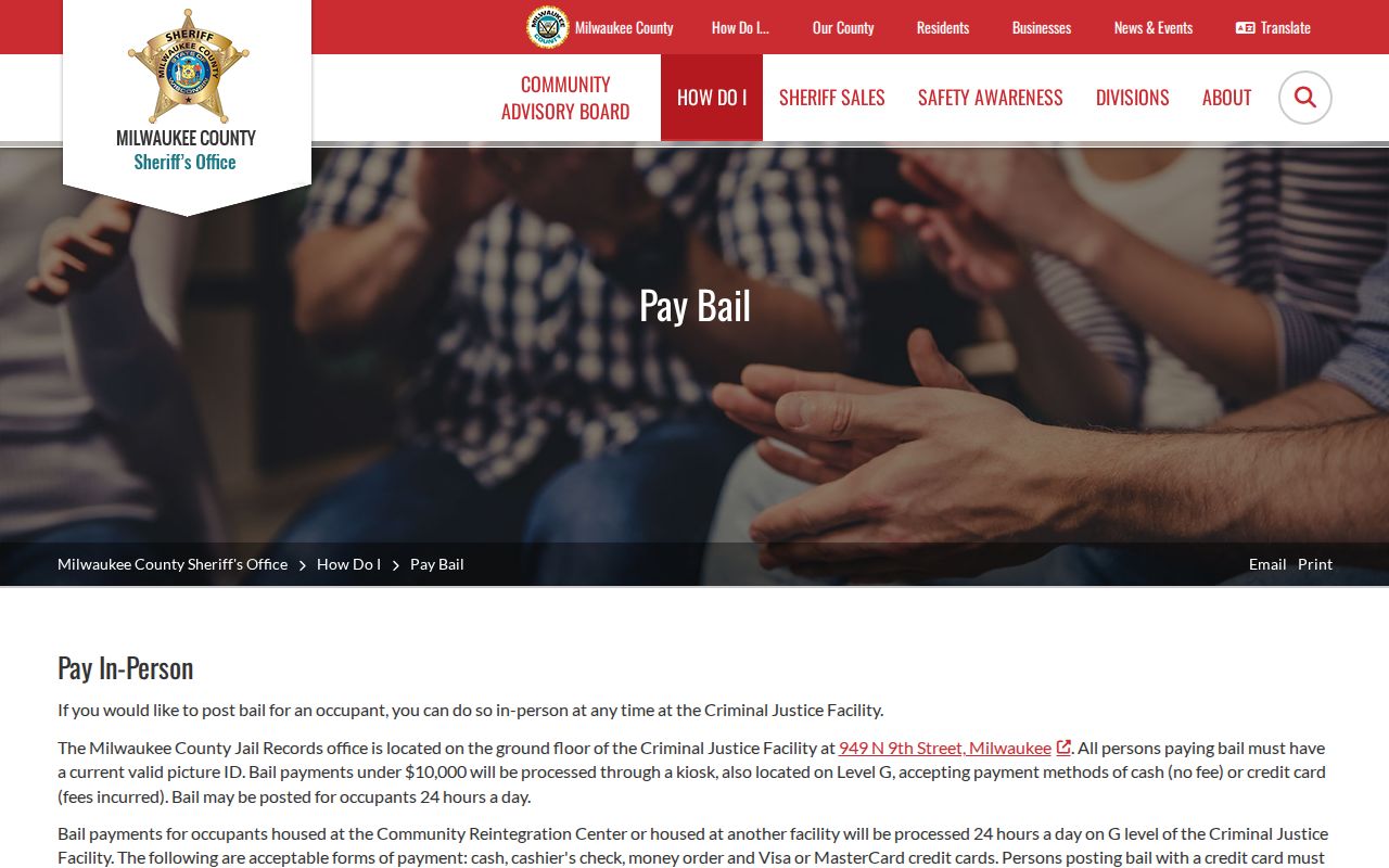Milwaukee County arrest bail payment instructions