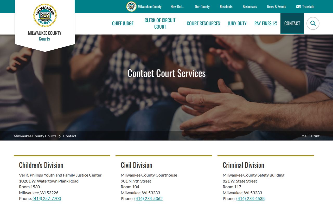 Milwaukee County criminal court clerk contact information