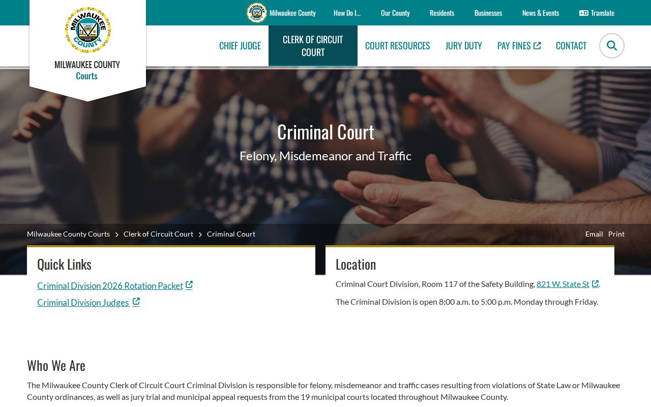 Milwaukee County criminal court case information from the Criminal Division