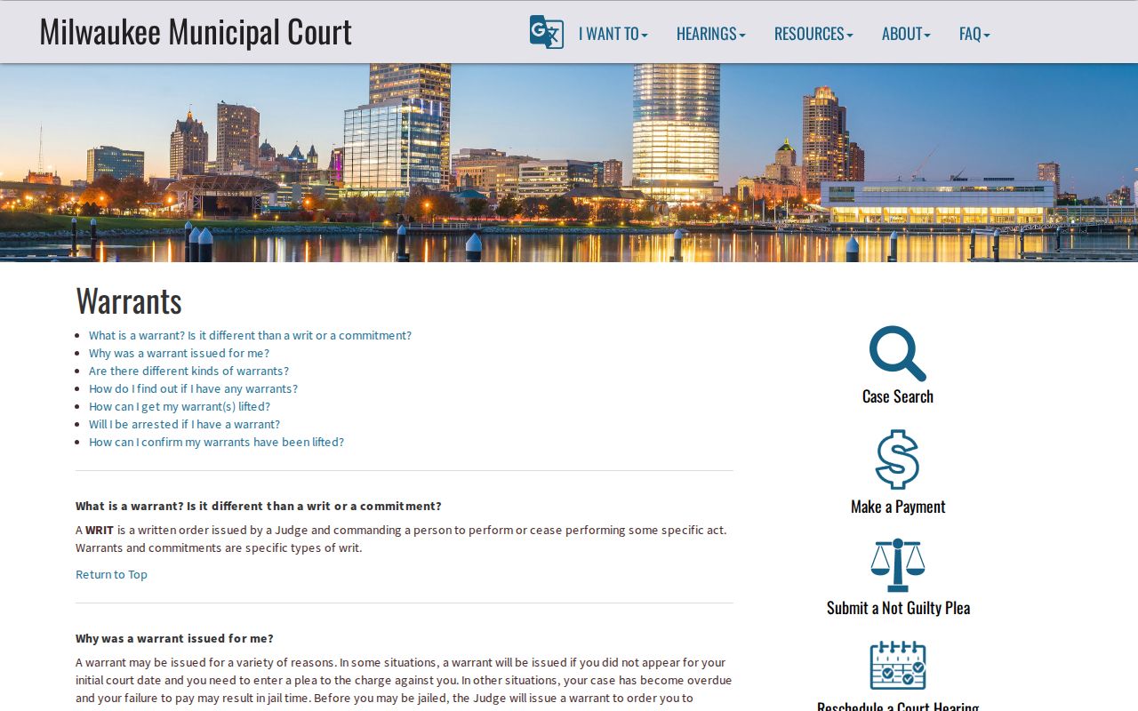 Milwaukee criminal record municipal warrant information