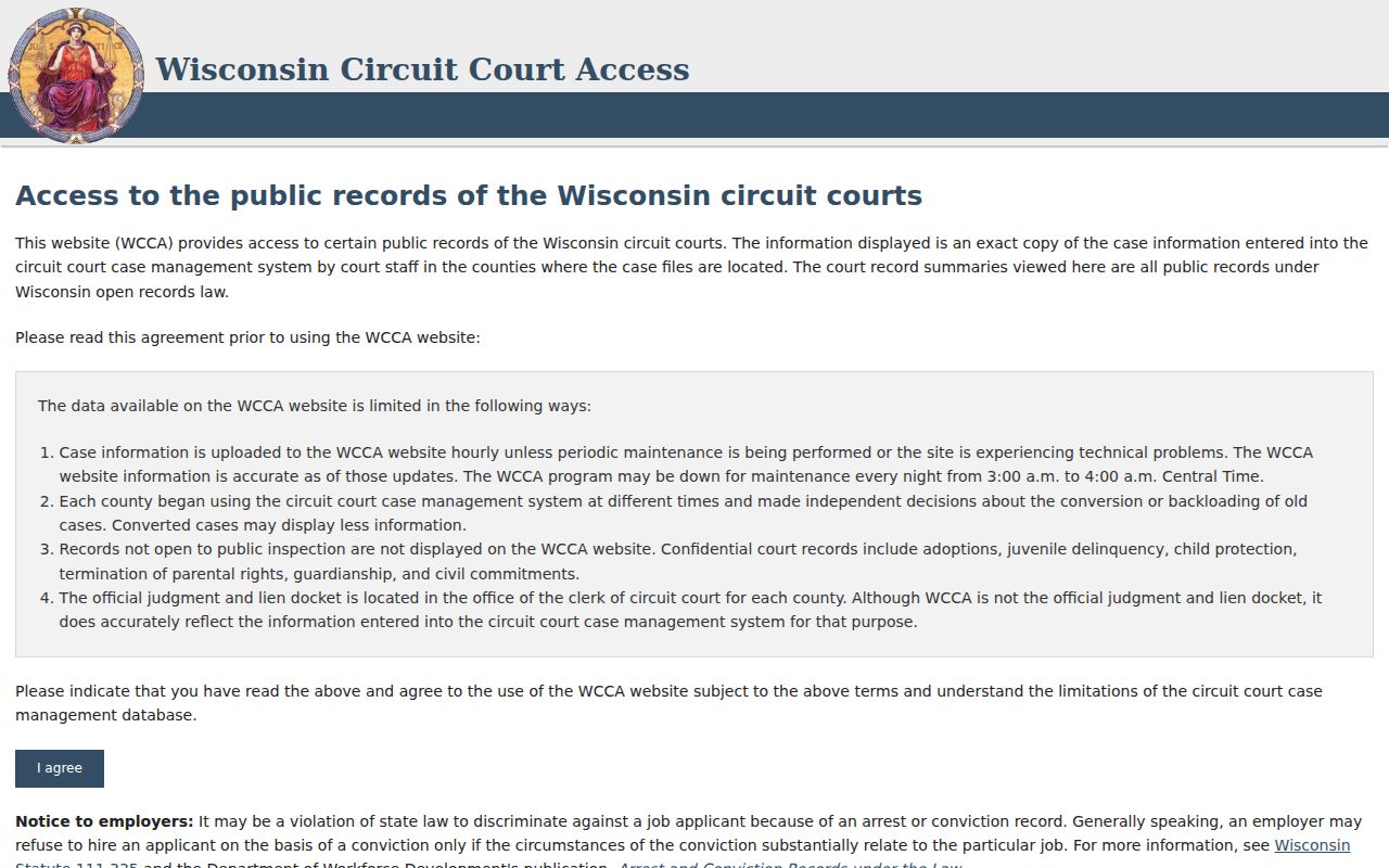 Milwaukee County criminal history search through Wisconsin Circuit Court Access